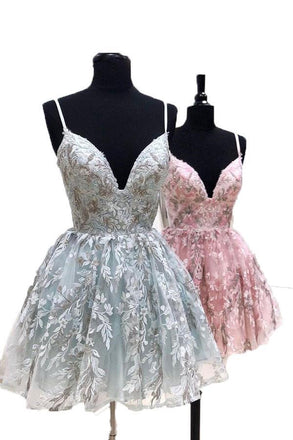 Spaghetti Straps Short Lace Appliques Homecoming Dresses, Cocktail Party Dress INM54