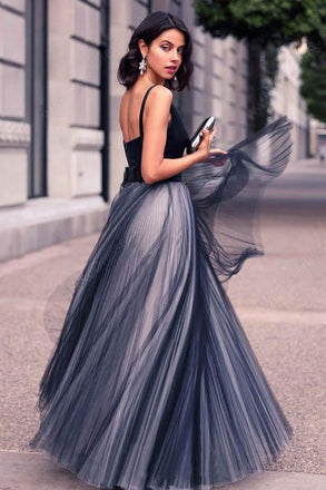 Princess V-neck Tulle Floor-length A Line Beautiful Prom Dresses IN647