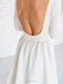 Simple White A-line Satin Sweep Train 3/4 Sleeve Backless Wedding Dresses IN740