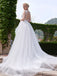 Designer White A-line Scoop Neck Tulle Court Train Appliques Lace Backless Wedding Dresses IN231