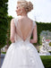 Designer White A-line Scoop Neck Tulle Court Train Appliques Lace Backless Wedding Dresses IN231