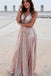 Sexy A Line Deep V Neck Long Prom Dress With Sequins INQ60