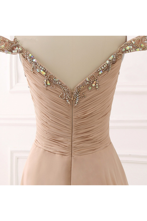 Chiffon Sweetheart Off Shoulder Beaded Pleated Long Prom Dresses beautiful IN626