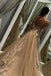 A Line Tulle Long Appliques Deep V Neck Prom Dress With Beading INF66