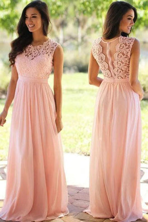 Pink Bridesmaid Dresses Lace Top Long Chiffon Wedding Party Dresses INO17