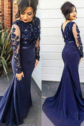 Trumpet/Mermaid Lace Appliques Blue Long Sleeves Plus Size Dresses INF45