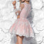 Cute A-Line V-Neck Long Sleeves Pink Lace Short Homecoming Dress,Graduation Dresses IN330