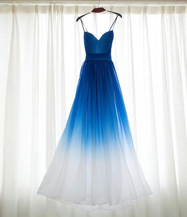 Royal Blue White Ombre Long Bridesmaid Dress,A-line Sweetheart Chiffon Prom Dresses IN241