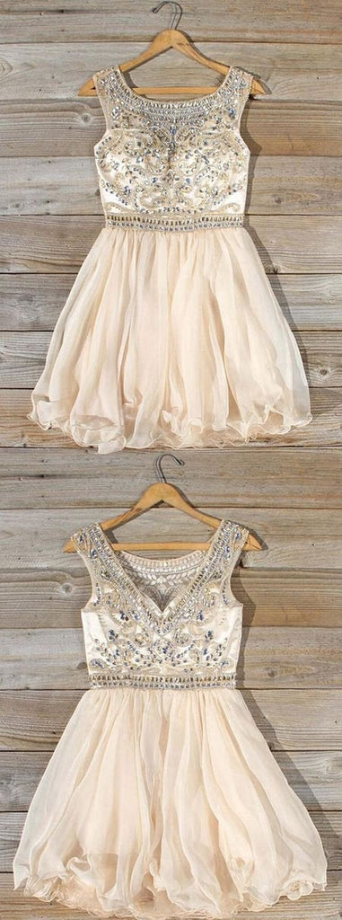 Cute Chiffon A Line Sleeveless Homecoming Dresses With Beading,Short Prom Dresses IN338