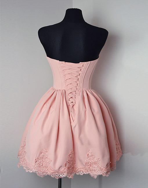 Simple A Line Strapless Sweetheart Short Pink Homecoming Dress Ball Gown IN375