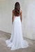 Spaghetti Strap White Chiffon Lace Appliqued V-neck Summer Beach Wedding Dresses IN548