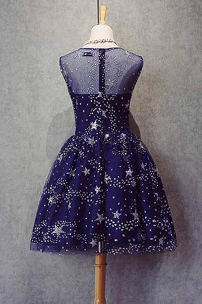 A Line Knee Length Beading Royal Blue Homecoming Dresses,Short Bling Prom Dresses IN489