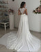 Off White Long Chiffon Cap Sleeves Split Wedding Dresses With Lace INA53