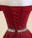 Burgundy A Line Off the Shoulder Beads Long Prom Dress INI52
