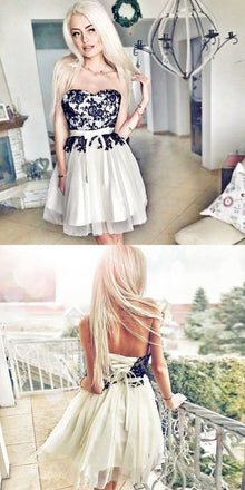 Cute A-Line Sweetheart Lace Up Back Tulle Homecoming Dress with Lace INE12