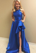 Two Pieces Royal Blue High Low Simple Prom Dresses INH94