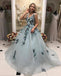 A Line V Neck Long Prom Gown With Appliques, Formal Evening Dress INL31