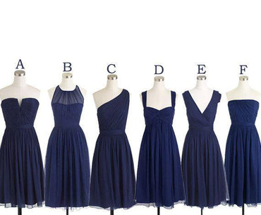 Simple Cheap Short Navy Blue Chiffon Sleeveless Bridesmaid Dress IN440