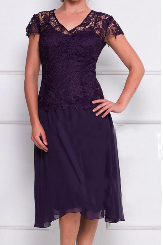 Cap Sleeves lace Knee-Length Mother Of The Bride Dress Wedding Formal Evening Dress IN217