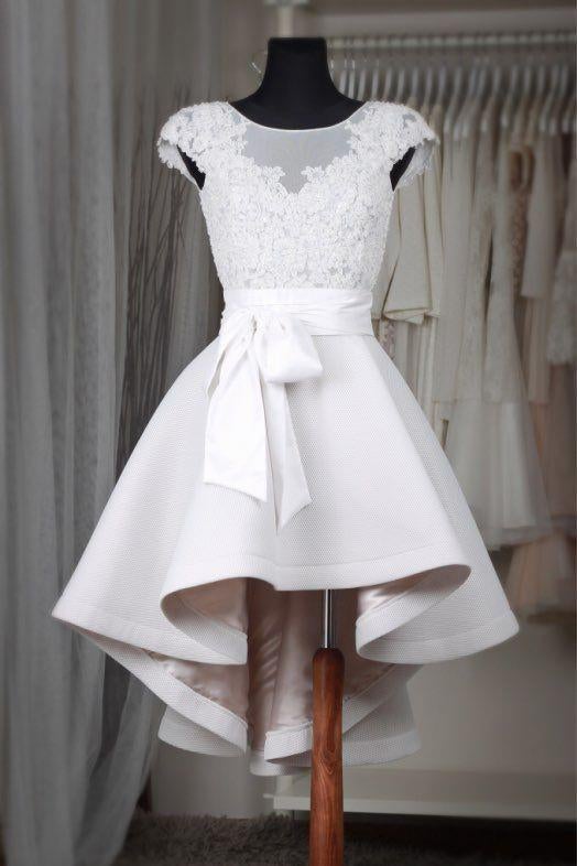 Cute Cap Sleeve Short Off White High Low Juniors Homecoming Dresses IND68