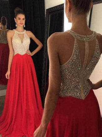 Red Skirt Beaded Bodice Long Deep V Neck Prom Gowns,Fashion Women Dresses IN809