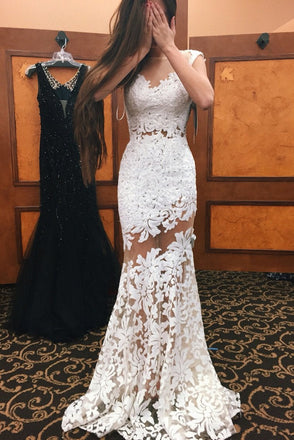 Mermaid Applique Sexy Bridal Dress,Sexy Custom Made White Elegant Prom Dresses IN166