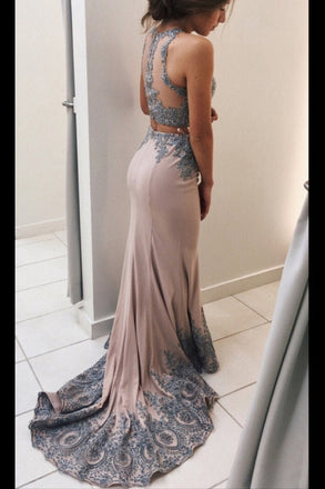 Lace Appliqued 2 Pieces Mermaid Sweep Train Prom Dresses,Senior Prom stunning Dress IN178
