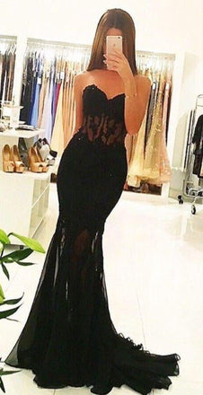 Black Sweetheart Mermaid Sexy Lace Prom Dress,Long Black Evening Dresses IN174