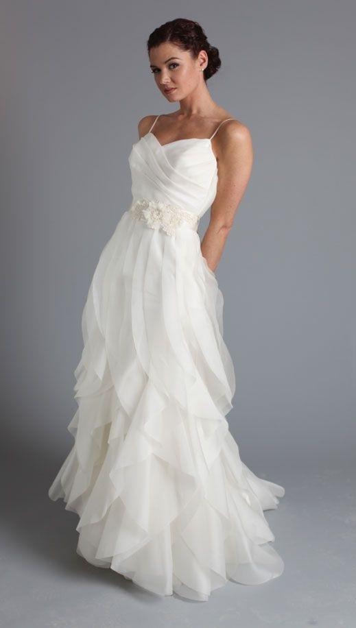 New Arrival White Ruffles Long Wedding Dresses,Simple Spaghetti Straps Brides Dress IN375