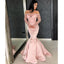 Off the Shoulder Long Sleeves Mermaid Lace Top Pink Long Prom Dresses ING37