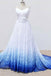 White and Blue Sweetheart Lace Wedding Dress, Ombre Wedding Dresses with Flowers INQ69