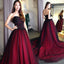 Burgundy Lace Tulle A Line Strapless Long Prom Dress IN947