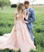 Blush Pink Long Tulle Appliques Wedding Dress With Cathedral Train,Prom Dresses IN904