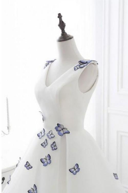 V-Neck Ivory Short Chic Butterfly Ivory A Line Short Homecoming Dress INA62