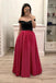 Hot Pink Satin Long Prom Gown With Pockets, Simple Beaded Evening Dresses With Black Top INI14