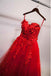 Charming Red Sweetheart Strapless Ball Gown Applique Tulle Long Prom Dress INE82