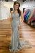 Silver Beaded Long Spaghetti Straps Mermaid Prom Dresses INE56