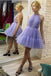 Halter Lavender A-Line Tulle Short Unique Homecoming Dresses IND84