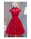 Retro A-line High Neck Short Sleeve Knee-length Navy Blue Lace Homecoming Dress IN507
