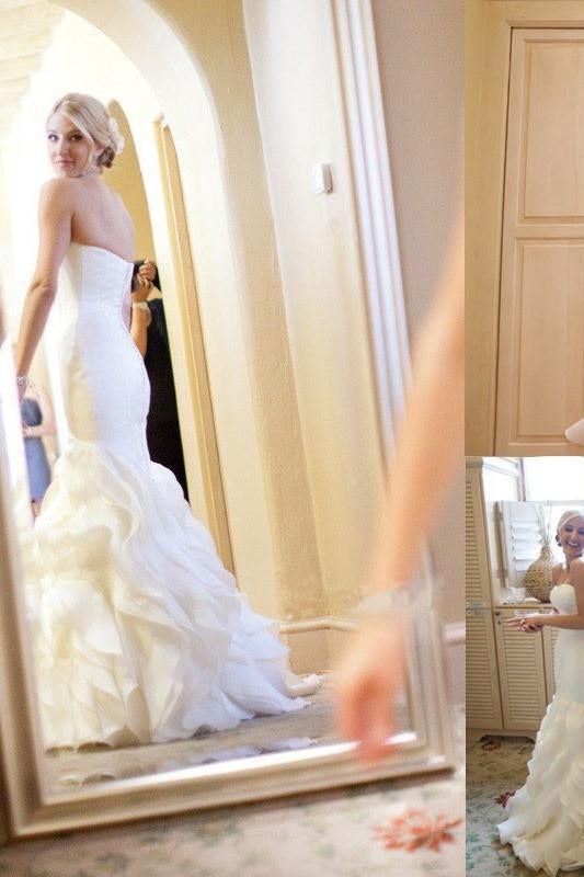 Ivory Mermaid Sweetheart Court Train Ruffle Organza Wedding Dresses IN529