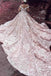 Luxurious Off Shoulder Watteau Train Formal Lace Dramatic Blush Wedding Dresses IN549