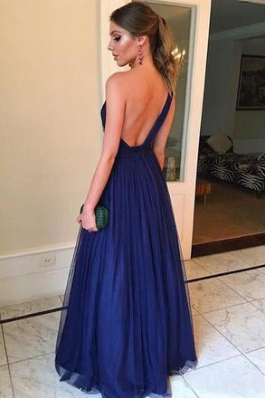 Royal Blue Tulle Long Prom Dresses One Shoulder Simple Bridesmaid Dress IN8
