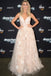 Charming A Line Tulle Lace V Neck Floor Length Prom Dresses INI46