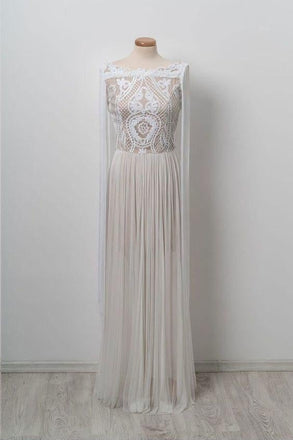 Unique Bateau Floor-length Chic Long Off White Prom Dress ING40