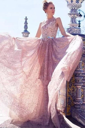 Mermaid Lace Long Prom Dresses, Elegant Bateau Evening Dress ING23