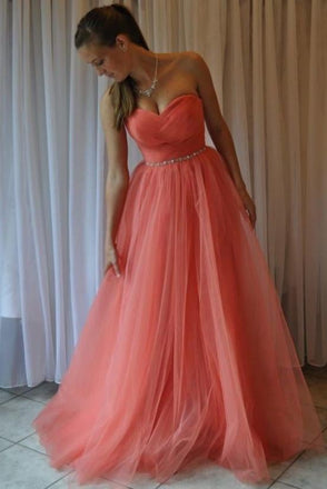 Charming Tulle Pleat Sweetheart Watermelon Prom Dress,Long A Line Evening Dress INF59