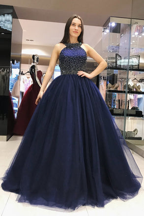 Elegant Prom Dresses,Royal Blue Prom Gown,Ball Gown Prom Dress,Beading Prom Dress