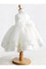 White Ball Gown Jewel Sleeveless Bowknot Long Satin Flower Girl Dresses IN700