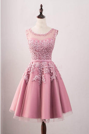 A-line Homecoming Dresses,Applique Prom Dresses,Short Prom Dress,Tulle Homecoming Dresses,Cocktail Party Dresses,Graduation Dress,Short Party Dress,Pink Homecoming Dresses