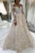Elegant A-Line Illusion Beteau Long Sleeves Ivory Lace Wedding Dress INB60